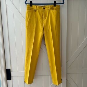 Lauren Ralph Lauren Yellow Ankle Pants Size 6 Stretch Cotton Zip Hem Slim Fit
